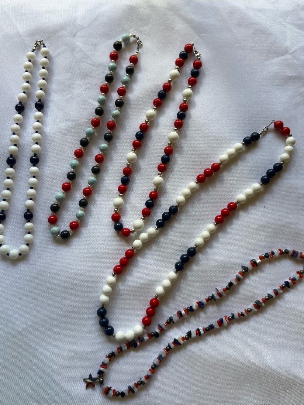 5 Vintage Red White & Blue Necklaces